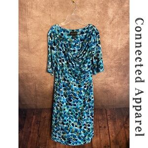 Connected Apparel-Turquoisw long sleeve faux wrap dress-Size 12-EUC